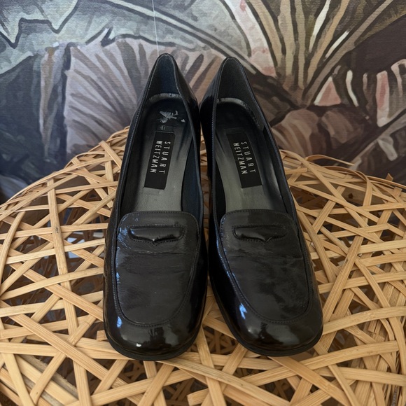 Stuart Weitzman leather patent Penny Bar loafer black Pumps size 8 - Picture 4 of 8